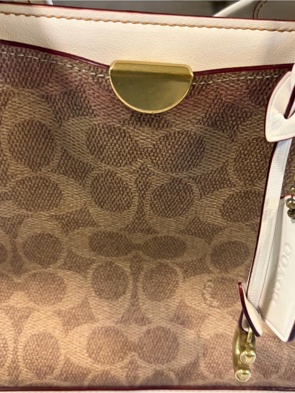 Coach Dreamer Brown Signature Satchel with Cream Trim and Gold Hardware - Picture 3 of 16